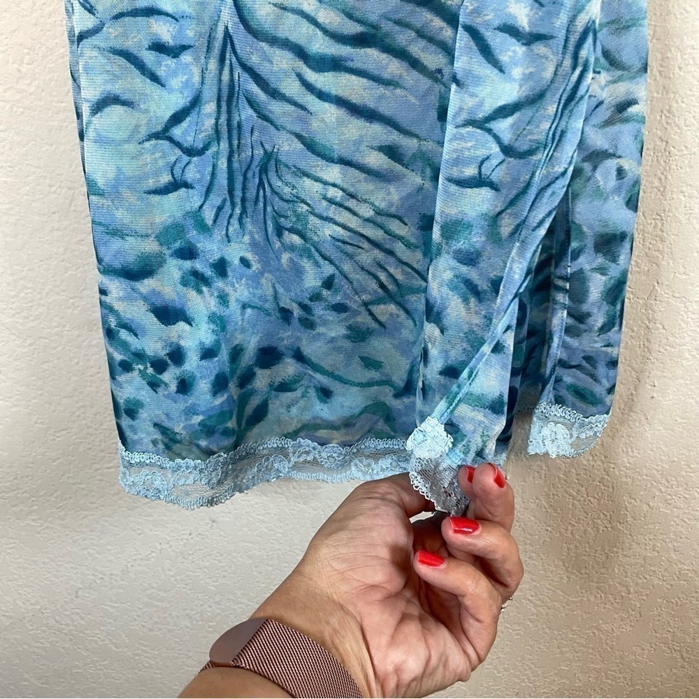 Victoria’s Secret Blue Slip Dress Nightie Y2K Animal Print Sheer Mini Size Large - Picture 4 of 10